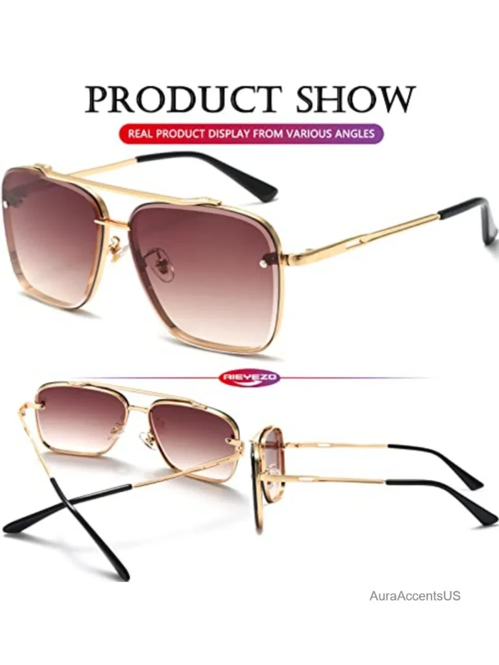 Oversized Square Aviator Sunglasses Metal Frame Gradient UV400 Unisex